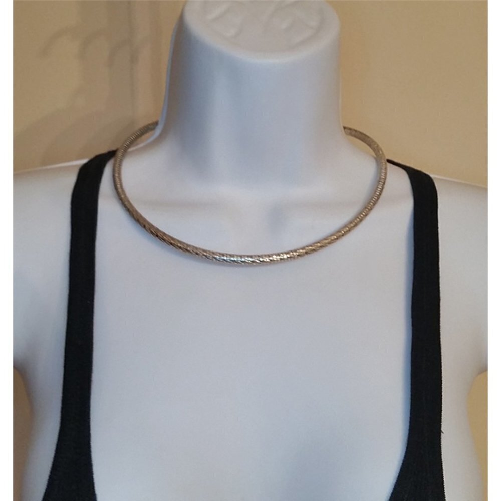 Vintage silver plate necklace textured omega chain, costume, faux fine jewelry.
